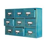 PACKGILO 9 Drawers Library Card Catalog Cabinet with Labels Apothecary Cabinet Tabletop Apothecary Chests and Cabinets Herb Storage Box Wooden Desk Drawer Organizer Medicine Vintage Furniture(BLUE)