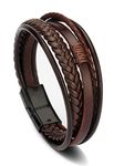 Leather Bracelets for Men Multilayer Braided Leather Bracelets with Magnetic Clasp Adjustable Cuff Wrap Bracelet for Boys（Brown）