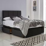 ComfoRest - Opulent 5FT King Size Bed with Mattress Included - Elegant King Size Divan Bed with Storage Drawers and Headboard - Premium Bed & Mattress Sets - Divan King Size Bed Frame (Black Plush)