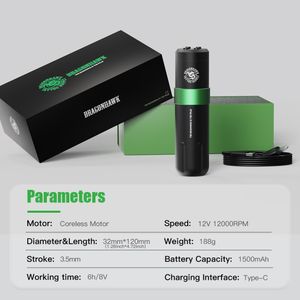 Dragonhawk Wireless Tattoo Pen Kit – Rotary Machine, Complete Set