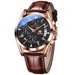 OLEVS Chronograph Watches for Men Big Face Luxury Mens Leather Watches Black Dial Waterproof Men's Wrist Watches Classic Easy Read Analog Quartz Mens Watches, Montre Homme