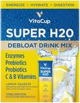 VitaCup Super H2O Bloating Relief and Digestive Health Drink Mix Packets, Probiotics, Prebiotics, C & B Vitamins, Lemon Flavor Water Enhancer Packets, 16 ct