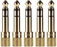 FosPower 6.35mm (1/4 inch) Male to 3.5mm (1/8 inch) Female 3-Conductor TRS AUX Stereo Audio Headphone Jack Adapter - 24K Gold Plated (5 Pack)