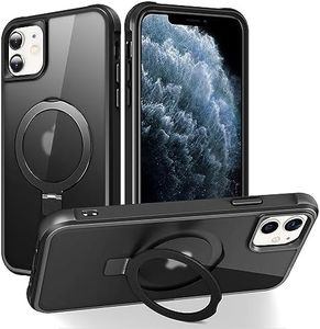 SKYLMW Compatible with iPhone 11 Case with Invisible Magnetic O-Ring Stand Military-Grade Translucent Case for iPhone 11 6.1" [Compatible with MagSafe][Great Grip Feeling], Black