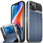 VENA vCommute Wallet Case for Apple iPhone 15 Plus / 14 Plus (6.7"), (Military Grade Drop Protection) Flip Leather Cover Card Slot Holder with Kickstand - Silver/Blue/Black