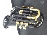 Sai Musical Store Bb POCKET TRUMPET Low Pitch Brass Musical Instrument | In BLACK | Suitable for Beginners With Cushioned Hard Case