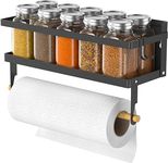 Arhat Organizers Magnetic Tiered Shelf Storage Caddy|Magnetic Shelf For Fridge|Countertop Spice Rack Organizer For Refrigerator With Napkin, Towel, Tissue & Paper Roll Wooden Holder (Black)