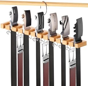 Belt Hanger for Closet Max 42 Belts, 2-in-1 Wall Mount Belt Organizer with 360° Rotating Hooks, Wooden Tie and Belt Rack for Closet Accessories Organizers and Storage, 12+11 Storage, Black