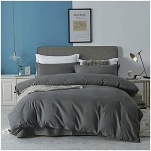 Duvet Cover Set 【Charcoal】Quilt Comforter Cover 600TC Ultra Soft Microfiber Wrinkle & Stain Resistant Cover Bedding Set in Solid Colour Soft Silk Like Satin Luxury Zipper Closure (Double 200 x 200cm)