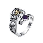 HUKKUN Amethyst Ring Sterling Silver Chunky Spoon Rings for Women Adjustable Gemstone Ring for Women Amethyst Jewelry Gift for Women