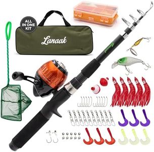 Lanaak Kids Fishing Pole and Tackle Box - with Net, Travel Bag, Reel and Beginner’s Guide - Rod and Reel Kit for Boys, Girls, or Youth (Black Rod)