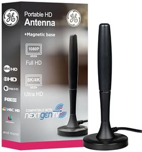 GE Portable HD TV Antenna, Indoor Digital Antenna for 1080p 4K 8K, VHF UHF Channels, 20 Mile Range, Magnetic Base, Compact Travel Design for RV, Camping, Tailgating, Black, 81843