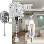 Crystal lamp, Sunsbell Crystal Wall Lamp Warm White Chrome Finish Small Wall Sconce with E14 Bulb Glam Wall Decor for Bathroom Living Room Lighting Fixture Decor (1 free bulb)