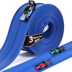 15 Ft Softer Flexible Race Track for Kids with 3 Race Cars and Storage Bag, Compatible with Hot Wheels and Diecast 1/64th Cars, Safe and Durable Materials, Birthday Gifts for Kids Age 4-9
