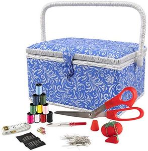 SINGER 07228 Sewing Basket with Sewing Kit, Needles, Thread, Pins, Scissors, and Notions, Deliah Scroll,