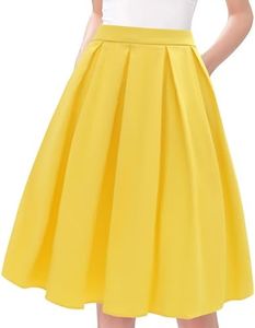 Tandisk Women's High Waist A-Line Pockets Skirt Pleated Flared Midi Skirt with Pockets Yellow S