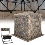 GYMAX Hunting Blind, 3 Person Pop up See Through Camouflage Deer Blind with Silent Sliding, Windows, Carrying Bag, Portable Folding Ground Blind for Dove Turkey Hunting Outdoor (Blind + Chair)