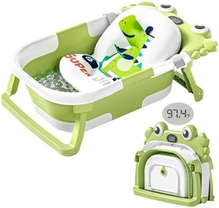 Collapsible Baby Bathtub for Newborns with Thermometer and Soft Floating Cushion Portable and Foldable Travel Baby Boy Bath Tub for Infants to Toddler 0-36 Month (Green)