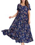 YESNO Women Dresses Casual Plus Size Bohemian Short Sleeve Floral Long Maxi Summer Beach Swing Dress/Pockets S EJFUK CR30