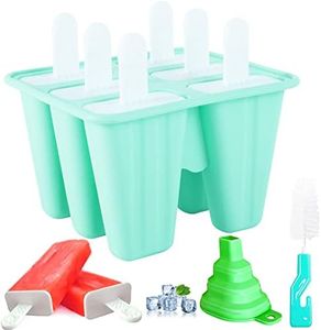 Silicone Popsicle Molds, 6 Pieces Ice Pop Molds, BPA Free Popsicle Mold Reusable Easy Release Ice Pop Maker, Popsicle Mould with Cleaning Brush and Silicone Funnel, Popsicle Molds green