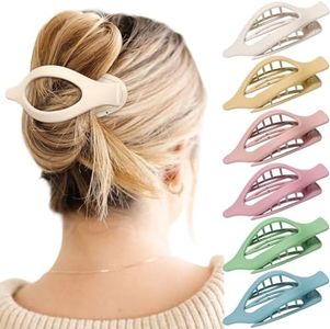 French Flat Hair Clips for Women - 6Pcs Flat Hair Claws for Thin Thick Hair Strong Hold No Slip Grip Hair Claw Clips for Women Girls (Matte Bright color(L:4.6 IN, W:1.97IN))