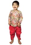 POLKA TOTS Boy's Full Sleeves Floral Print Cotton Angrakha Kurta Dhoti Pant Set, Traditional Ethnic Wear for Kids - Red, 4-5 Years