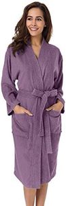 SIORO Plus Size Robes for Women Terry Cloth Cotton Kimono Fuzzy Bathrobe Home Hospital Pregnant Nursing Shower Loungewear Soft Towel Long Robes Sleepwear, Plum X-Large