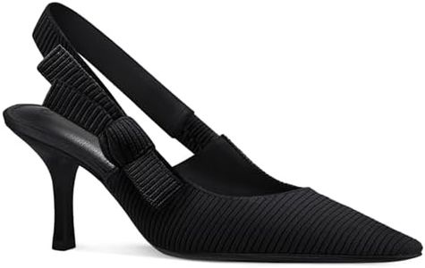 Coutgo Womens Slingback High Heels Closed Pointed Toe Bowknot Knitted Slip On Work Pumps Dress Shoes, Black, Size 11