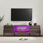 WAMPAT Mid-Century Modern TV Stand for 75 Inch TV with 16 Changable LED Lights,Wood Entertainment Center for 65 inch TV Console Media Table with 8 Storage for Living Room Bedroom,Brown 70 inch