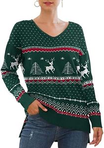 Jouica Knitted Pullover Tops Funny Holiday Ugly Christmas Sweater Jumpers,Christma-Green,3X-Large