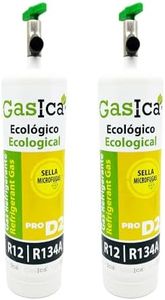 Confezione risparmio 2 confezioni di gas refrigerante organico ecologico gasico D2 400 g sostituzione R12 R134A valvola inclusa equivale 900gr