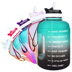 QuiFit 2.2 Litre Motivational Water Bottle - with Straw & Time Marker,Wide Mouth,BPA Free,Reusable,Ideal for Gym,Outdoor Sport,Home & Office (Green-Black, 2.2 Liter)