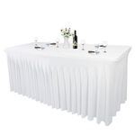 1 Pack White 72Inch Spandex Fitted Table Skirt|Stretch Table Cloth with Skirt for 6FT Rectangle Tables|Washable 、Wrinkle Resistant、Easy to Install for Trade Show,Banquet,Restaurant,Party,Events