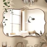 SHYFOY Antique Gold Mirrors for Wall Decor Decorative Wall Mirror Large 25" L x 36" W, Asymmetrical Wavy Accent Mirror with Scalloped Wood Frame, Bronze Farmhouse Traditional Mirror