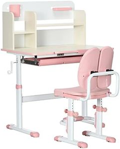 HOMCOM Banco Scuola con Sedia per Bambini 3-12 Anni Altezza Regolabile, Piano Inclinabile e Cuscini Imbottiti, Acciaio e MDF, Rosa