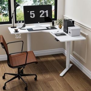 Luxsuite L Shaped Electric Standing Desk Sit Stand Up Table Desktop Desk Motorised Height Adjustable Rising Computer Office Sturdy Workstation USB & Type C 120x120cm White