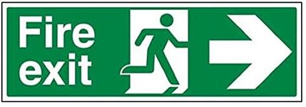 V Safety 14004BJ-R Fire Exit Arrow Right Sign - Landscape - 450mm x 150mm - 1mm Rigid Plastic, Green