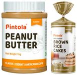 Pintola Combo - Classic Peanut Butter Creamy 1Kg + Rice Cake Multigrain Salted 130g, 100% Pure Roasted Peanuts butter, Smooth, 26g Protein, High Fibre, Nut Butter With Organic Rice Cakes