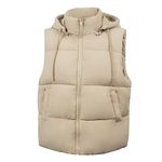 Aokivvy Women'S Puffer Vest With Pockets Thicken Zip Up Removable Hooded Sleeveless Winter Stand Collar Warm Gilet (CA/US, Alpha, Small, Regular, Regular, Khaki)