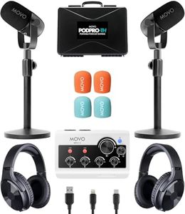 Movo Portable Podcast Equipment Bundle for iPhone/Android Phones- Podcast Kit with Audio Interface, 2 CastMic Dynamic Mics, 2 Table Stands - For Smartphones, Computers, PC, Mac - Lightning, USB, USB-C