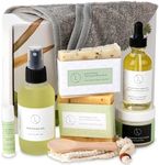 Men's Spa Gift Set, Natural Handmade Gift for Him - Eucalyptus Scent Bath & Body Skincare Package - 8 pcs, Massage Oil, Beard oil, 2 Soaps, Foot cream,Soap Saver, Lip Balm, Towel