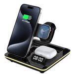 Aimtel 5 in 1 Foldable Charging Station compatible with Apple Watch Ultra 2/10/9/8,iPhone 16/16 Pro Max/16 Pro/16 Plus/15/14,Air-Pods Pro 4/3/2 with Alarm Clock and Nightlight Apple Wireless Charger