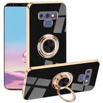 Compatible with Samsung Note 9 Case with Ring Holder Magnet Silicone, Phone Case Samsung Galaxy Note 9 Case Thin Protective Case Aesthetic Black 360° Rotatable Metal Kickstand (Black)