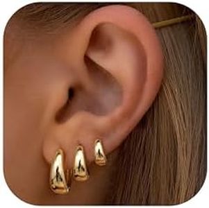 BESTEEL 3Pairs Gold Hoop Earrings Set for Women Chunky Gold Silver Hoop Earrings 14K Gold Filled Hypoallergenic Small Huggie Hoop Earrings Tiny Gold Trendy Thick Hoop Earrings Stacks for Multiple Piercing（Gold style)