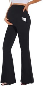 MUSIDORA Buttery Soft Maternity Flare Leggings with Pockets Over The Belly/High Waisted Bell Bottoms for Yoga Casual 28"/30", Black, Medium