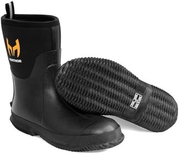 Hunthor Rubber Boots for Men and Women, 4.5mm Neoprene Rain Boots with Steel Shank, Mid Calf Waterproof Hunting Boots Perfect for Outdoors, Gardening, Farming, Fishing, Black, 12