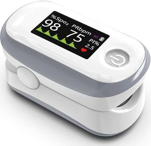 Alecaremed Pulse Oximeter, 4 Color OLED Display Oxygen Monitor Fingertip with 20 × Memory, Blood Oxygen Saturation Monitor (SpO2), Alarm & Brightness Adjustable, Batteries & Lanyard (White)