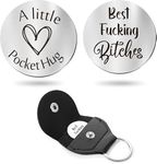 Nishabb Pocket Hug Token Long Distance Relationship Keepsake Stainless Steel Double Sided Inspirational Gift with PU Leather Keychain (Best Fucking Bitches)