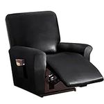 FANSU Recliner Chair Covers for Electric Chair 1 Seater, PU Leather Stretch Recliner Chair Slipcover for Armchairs with Pockets, Sofa Covers Furniture Protector for Living Room (1 Seater,Black)