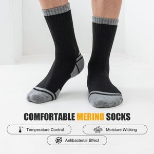 Stoeury Merino Wool Hiking Socks, Thermal Cushioned Crew, 3 Pairs Black 9-12